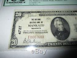 20 M $ 1929 Mankato Kansas Ks Monnaie Nationale Bank Note Bill! Ch. # 4727 Pcgs Vf