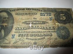 5 $ 1882 Athol Massachusetts Ma Billets De Banque Nationaux, Billets N ° De Facture 2172 Date Back