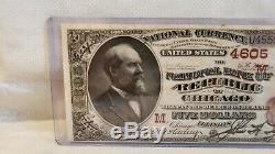 5 $ 1882 Billet De Banque National De La Monnaie De Chicago À Dos Brun (très Haute Teneur)