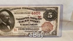 5 $ 1882 Billet De Banque National De La Monnaie De Chicago À Dos Brun (très Haute Teneur)