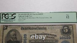 $5 1902 Benton Harbor Michigan MI Monnaie Nationale Note De Banque Bill #10529 Fine