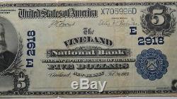 5 $ 1902 Billet De Banque En Monnaie Nationale Vineland New Jersey Nj - Bill Ch. # 2918 Vf25