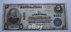 5 $ 1902 Billet De Billet De Banque En Monnaie Nationale Anniston Alabama Al! Ch. # 4250 Vf