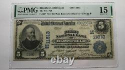 5 $ 1902 Blissfield Michigan MI Monnaie Nationale Note De Banque Bill #11813 Pmg F15