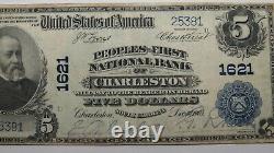 5 $ 1902 Charleston Caroline Du Sud Sc Monnaie Nationale Banque Bill #1621 F15