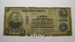 $5 1902 Dallas Texas Tx Monnaie Nationale Banque Note Bill Charte #2455 Rare