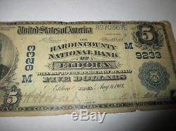 5 1902 $ Eldora Iowa Ia Banque Nationale De Billets De Banque Note! Ch. # 9233 Rare! Bien