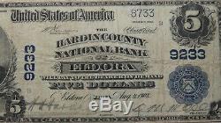 5 $ 1902 Eldora Iowa Ia Banque Nationale Monnaie Note Bill Ch. # 9233 Vf! Pmg Graded