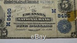 5 $ 1902 Escanaba Michigan MI Banque Nationale Monnaie Note Bill Ch. # 8496 Rare