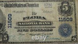 $5 1902 Flora Illinois IL National Currency Bank Note Bill! Ch. #11509 Amende