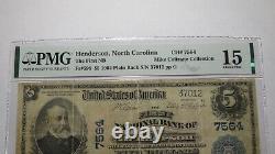 $5 1902 Henderson Caroline Du Nord Nc Monnaie Nationale Banque Note Bill Ch. Numéro 7564
