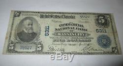 5 $ 1902 Kansas City Kansas Ks Billet De Banque En Monnaie Nationale! Ch. # 6311 Fine