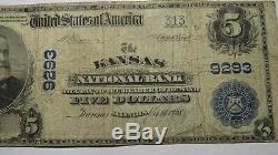 5 $ 1902 Kansas Illinois IL Banque Nationale Monnaie Note Bill! Ch. # 9293 Fin