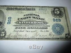 5 $ 1902 Kinderhook New York Ny Note De La Banque Nationale De Billets Bill Ch. # 929 Fine