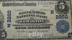 5 $ 1902 Lewiston Maine Me Billet De Banque National! Ch. # 2260 Vf! Rare