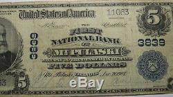 5 $ 1902 Mont Pulaski Illinois IL Banque Nationale Monnaie Note Bill # 3839 Beaux Mt
