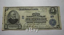 5 $ 1902 New York City Ny Banque Nationale Monnaie Note Bill! Ch. # 29 Fin! Rare