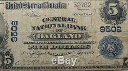 $ 5 1902 Oakland Californie Ca Banque Nationale Monnaie Note Bill! Ch. # 9502 Pmg