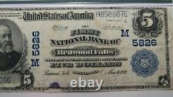 $5 1902 Redwood Falls Minnesota Mn. Monnaie Nationale Note De La Banque Projet De Loi 5826 Pmg F15