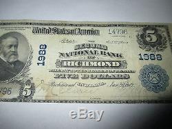 $ 5 1902 Richmond Indiana En Billet De Banque De La Monnaie Nationale Bill! Ch. # 1988 Vf