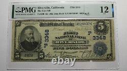 $5 1902 Riverside California Ca National Currency Bank Note Bill Ch. Numéro 3348 Pmg