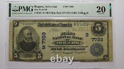 5 1902 $ Rogers Arkansas Ar Monnaie Nationale Note De Banque Bill Ch. #7789 Vf20 Pmg