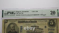 5 1902 $ Rogers Arkansas Ar Monnaie Nationale Note De Banque Bill Ch. #7789 Vf20 Pmg