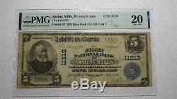 5 $ 1902 Spring Mills Pennsylvania Pa Banque Nationale Monnaie Note Bill # 11213 Pmg