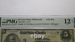 5 1902 $ Stevens Point Wisconsin Monnaie Nationale Note Banque Bill Ch. #4912 Pmg