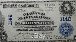 5 $ 1902 Thomaston Maine Me Banque Nationale Monnaie Note Bill! Charte # 1142 Au