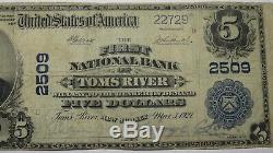 5 $ 1902 Toms River Nj New Jersey Banque Nationale Monnaie Note Bill! Ch # 2509 Fin