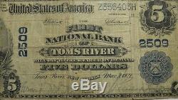 5 $ 1902 Toms River Nj New Jersey Banque Nationale Monnaie Note Bill! Ch # 2509 Rare