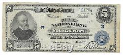 5 $. 1922 Youngstown Ohio Banque Nationale Monnaie Note Bill Ch. # 3 Grand Format