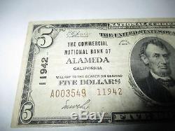 $ 5 1929 Alameda Californie Ca Devise Nationale De Banque De Billet De Banque Vf # 11942