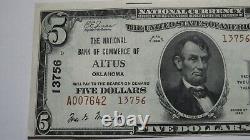 $5 1929 Altus Oklahoma Ok National Currency Bank Note Bill! #13756 Non Circulé