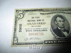 5 $ 1929 Anadarko Oklahoma Ok Monnaie Nationale Note De Banque Bill Ch. # 5905 Vf