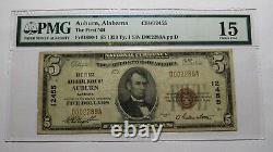 5 1929 Auburn Alabama Al Monnaie Nationale Banque Note Bill Ch. #12455 Fine Pmg