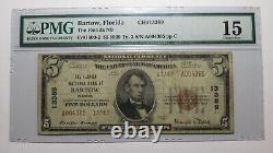 $5 1929 Bartow Floride Fl Monnaie Nationale Banque Note Bill Ch. #13389 F15 Pmg