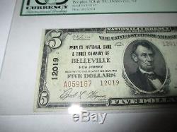 5 $ 1929 Belleville New Jersey Nj Monnaie Nationale Note De Banque # 12019 Vf Pcgs