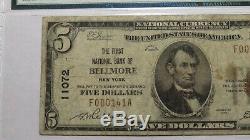5 $ 1929 Bellmore New York, Ny Banque Nationale Monnaie Note Bill Ch. # 11072 Pmg F12