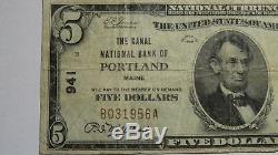 5 $ 1929 Billet De Banque En Devise Nationale Portland Maine Me National Bill Ch. # 941 Vf