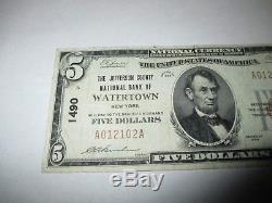 5 $ 1929 Billet De Banque En Monnaie Nationale De Watertown New York, Ny, Bill Ch. # 1490 Vf ++