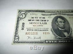 5 $ 1929 Billet De Banque National En Devise Du Mont Jersey New Jersey Nj Bill Ch. # 9339 Vf