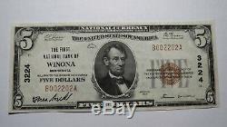 5 $ 1929 Billet De Banque National En Devise Winona Minnesota Mn Bill Ch. Bill. # 3224 Xf ++