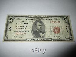 5 $ 1929 Billet De Banque National En Monnaie Gardner Massachusetts Ma - Bill Ch. N ° 884 Fin