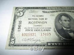5 $ 1929 Billet De Billet De Banque De La Devise Nationale Robinson Illinois Il! Ch. # 13605 Amende