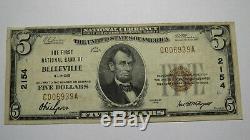 5 $ 1929 Billet De Billets De Banque En Monnaie Nationale De Belleville, Illinois, Il! Ch. # 2154 Fin