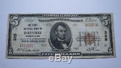 5 $ 1929 Billet De Monnaie National Danville Pennsylvanie Pa Monnaie Bill Ch. # 325 Amende