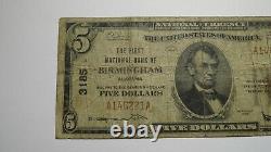 5 1929 Birmingham Alabama Al Monnaie Nationale Banque Note Bill Ch. #3185 Rare
