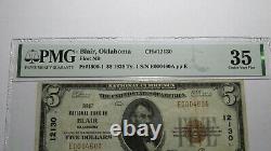$5 1929 Blair Oklahoma Ok Monnaie Nationale Banque Note Bill Ch. #12130 Vf35 Pmg